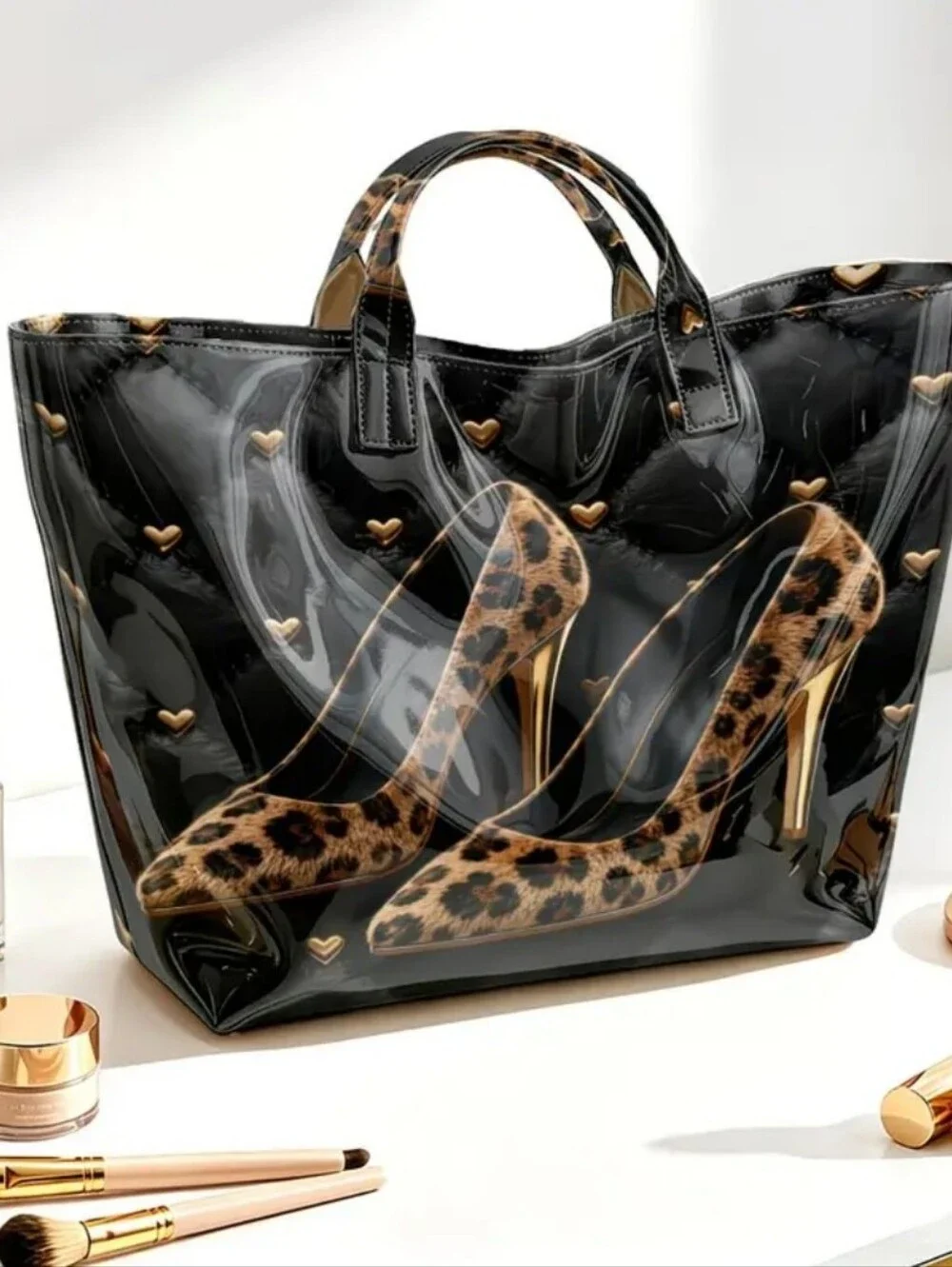 Women Stylish Leopard High Heel PVC Daily Commute Tote Bag